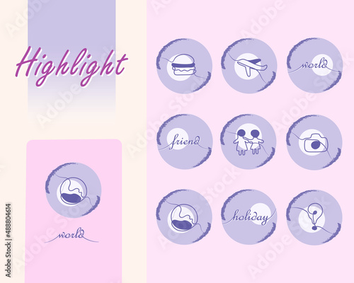 Highlight Instagram of purple vacation, Vector highlight, used color pastel is calm and feminim. Suitable for highlight instagram, sticker, Shirt design etc.