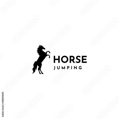 Horse jumping logo vector illustration, mascot, delivery, or logistic, logo industry, flat color black style