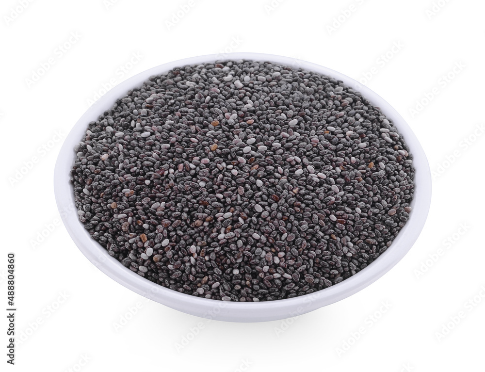 Chia seeds in bowl isolated on white background. Chia seeds in bowl isolated on white background.