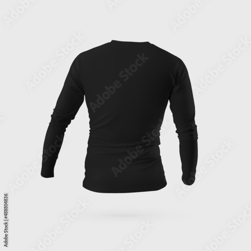Mockup of fashionable black longsleeve with round neck, empty men's sweatshirt, 3D rendering, for design, pattern, advertising.