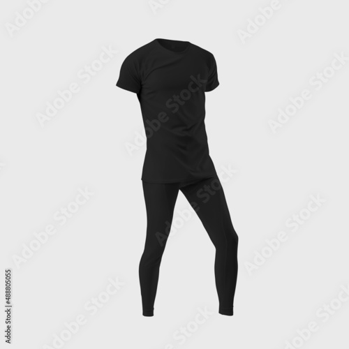 Black male compression underwear template 3D rendering, training wear, no body, for design presentation, pattern, front.