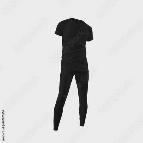 Black compression underwear mockup 3D rendering, men's t-shirt, tight pants, no body, with space for design, pattern.