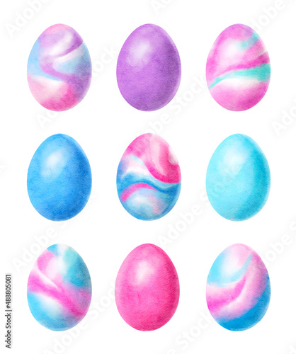 Watercolor Easter eggs set. Modern hand drawn spring illustration. Perfect for Easter greeting cards, invitation, stickers, digital scrapbook and other.