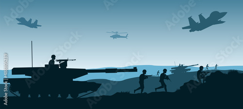 Background of war in situation of the battle with silhouette design,vector illustration