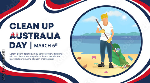 Clean up Australia day design with a man is cleaning the beach