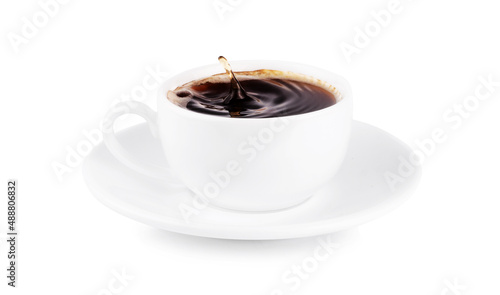 Coffee mug, white, coffee beans isolated on a white background.