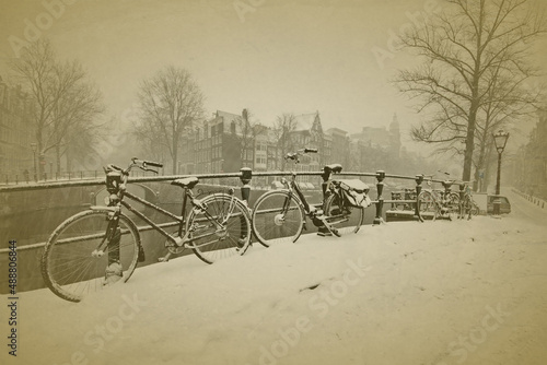 Old vintage photo from Amsterdam the Netherlands in winter