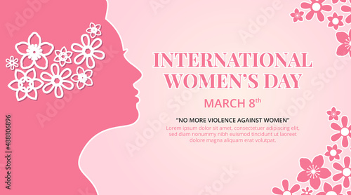 International womens day design with silhouette woman and flowers