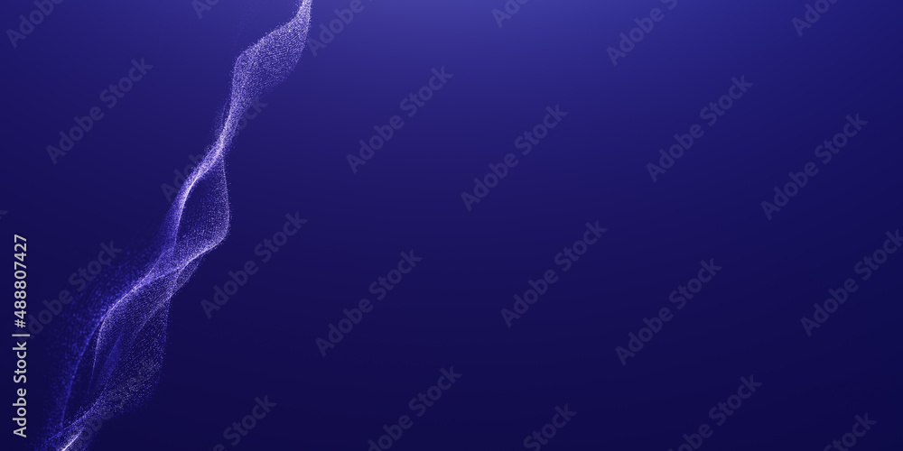 Abstract colorful digital particles wave with bokeh and light background, 3d render wave line dot background, line wave light glowing effect particular background.	
