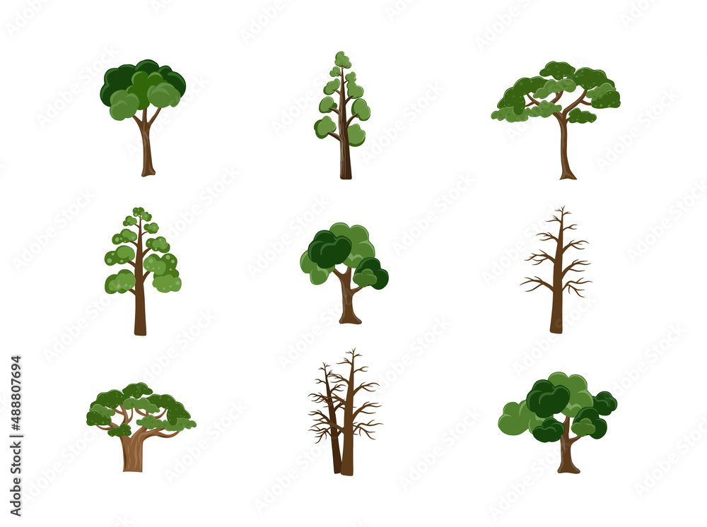 Various of trees  vector illustration collections.  Can be used to illustrate any nature or healthy lifestyle topic. Tree in cartoon styles.