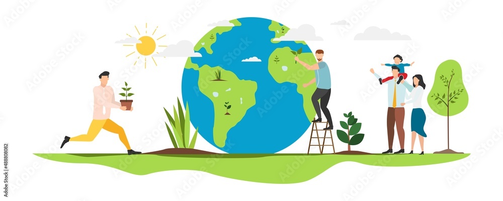 Eco. Save the planet. People live in an ecosystem. Saving eco life. Vector. - obrazy, fototapety, plakaty 