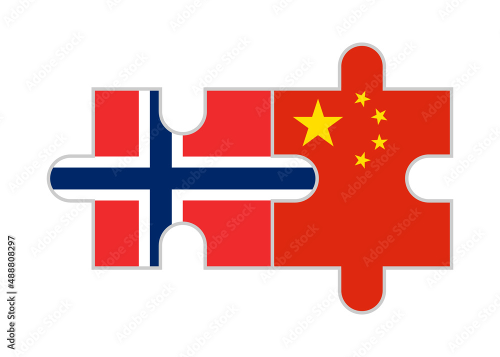 puzzle pieces of norway and china flags. vector illustration isolated on white background	