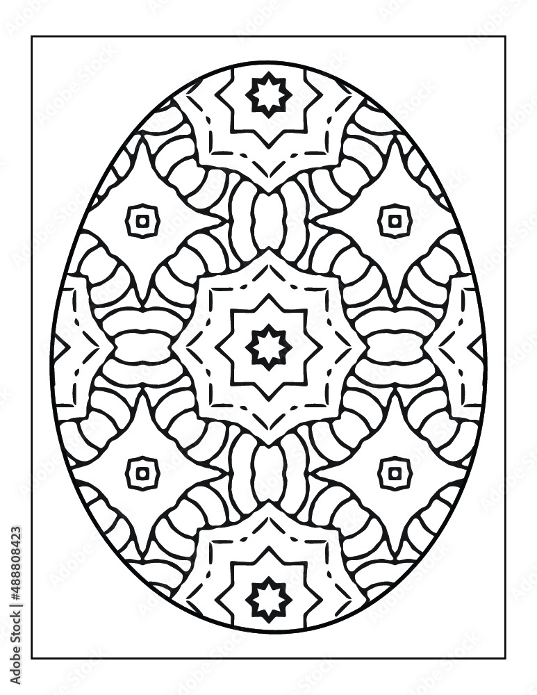 Mandala flower black and white pattern with Easter eggs for coloring book page Mandala flower black and white pattern with Easter eggs for coloring book page