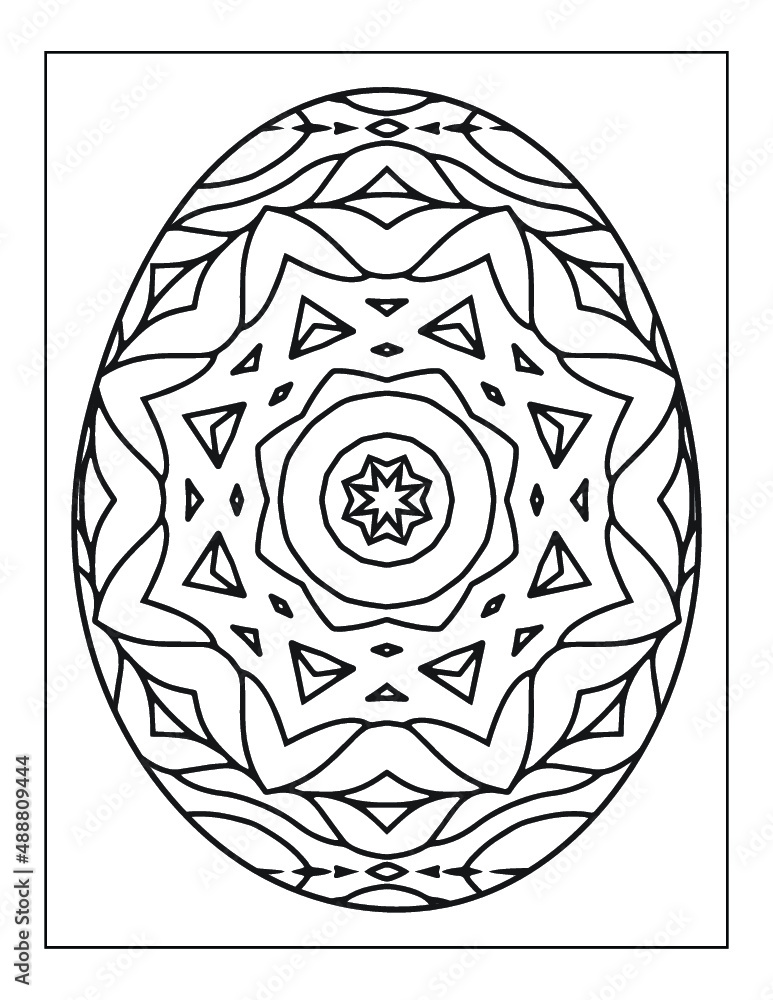 Mandala flower black and white pattern with Easter eggs for coloring book page
Mandala flower black and white pattern with Easter eggs for coloring book page