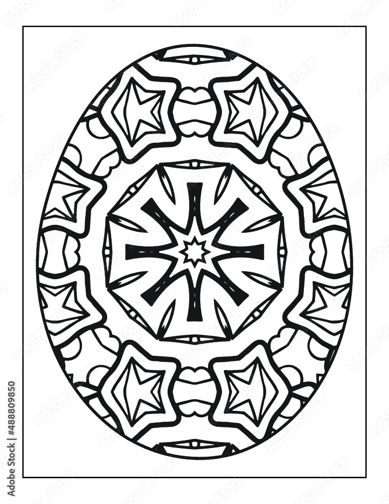 Mandala flower black and white pattern with Easter eggs for coloring book page Mandala flower black and white pattern with Easter eggs for coloring book page