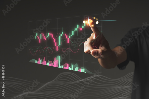 Obraz na płótnie young investor or business man with graphic global network connection and graph chart of stock market investment trading w salonie