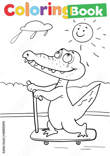Coloring book with crocodile - vector illustration.