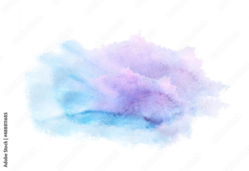 Abstract lilac watercolor on white background. It is drawn by hand.