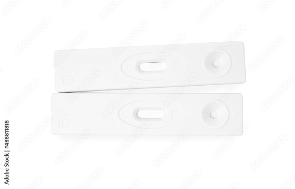 Two disposable express tests for hepatitis on white background, top view Two disposable express tests for hepatitis on white background, top view