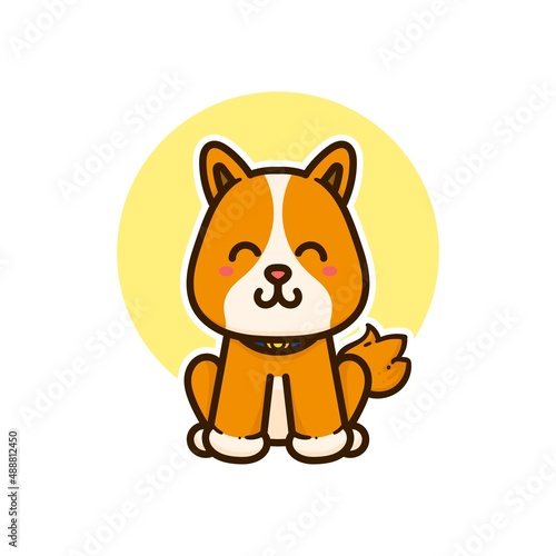 happy sitting dog cute adorable cartoon doodle vector illustration flat design style