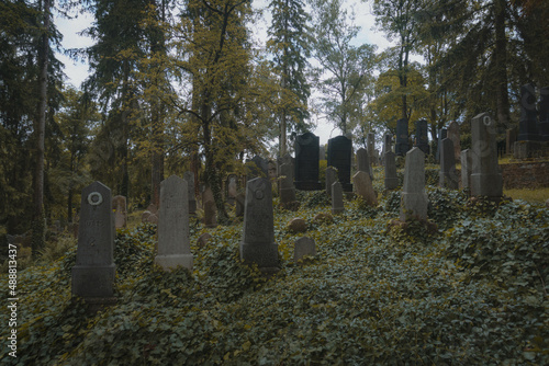 Gravestones in cemetery in Třebíč, Czech Republic