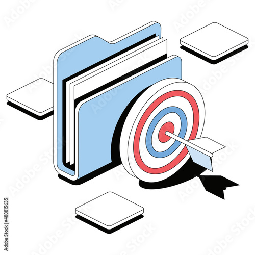 Folder target darts. Vector 3d sketch line isometric style, color icon illustration. Creative design idea and infographics elements.