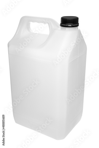 Large canisters, liquid containers without label on white background
