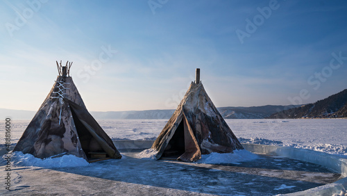 Dwelling of the indigenous peoples of the north of the Nenets on winter Baikal. photo
