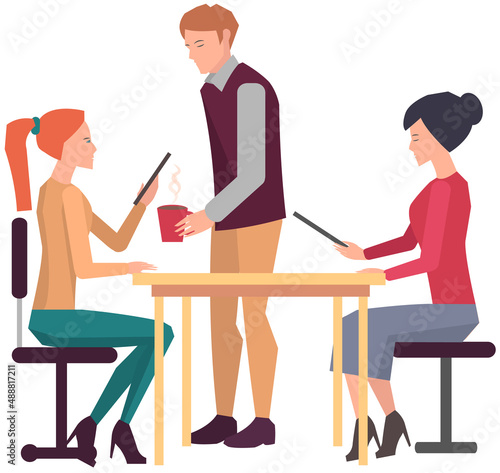 Businesspeople have project strategy planning meeting. Teamwork with business plan, creating new creative project. Meeting to discuss starting business. Colleagues discussing work in entrepreneurship