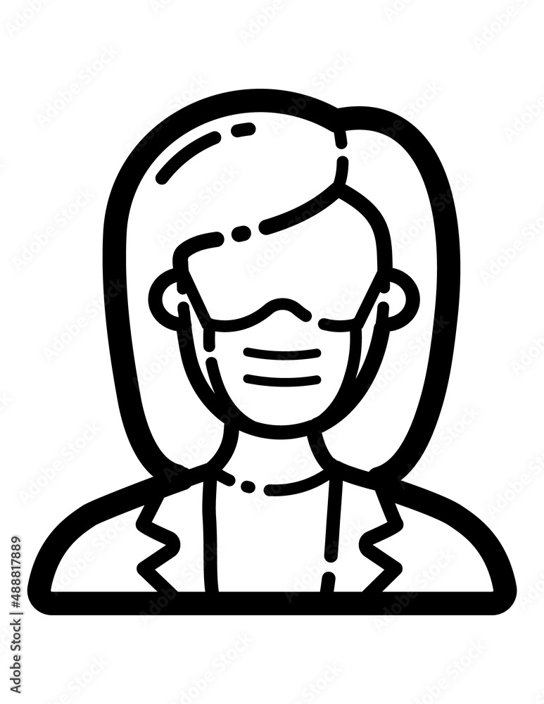 Woman In Medical Mask Flat Icon Isolated On White Background