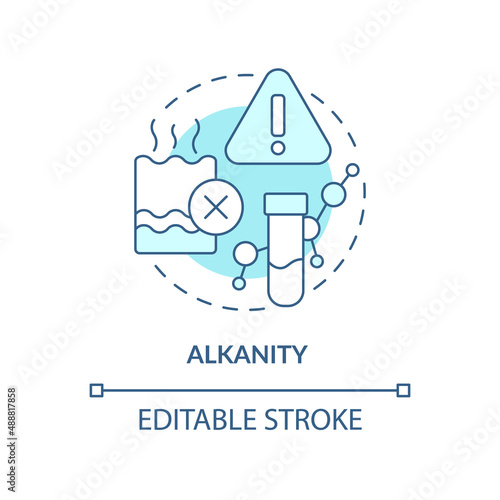Fototapeta Naklejka Na Ścianę i Meble -  Alkalinity turquoise concept icon. Water quality indicator abstract idea thin line illustration. Test procedure. Isolated outline drawing. Editable stroke. Arial, Myriad Pro-Bold fonts used