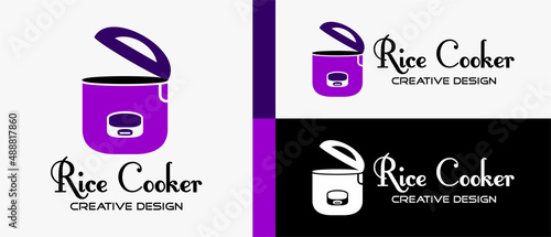 rice cooker logo design template in modern and simple style. premium vector logo illustration