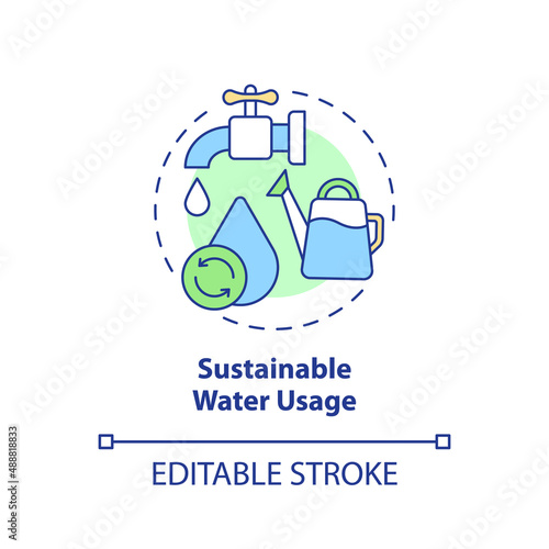 Sustainable water usage concept icon. Circular economy essential abstract idea thin line illustration. Water management. Isolated outline drawing. Editable stroke. Arial, Myriad Pro-Bold fonts used