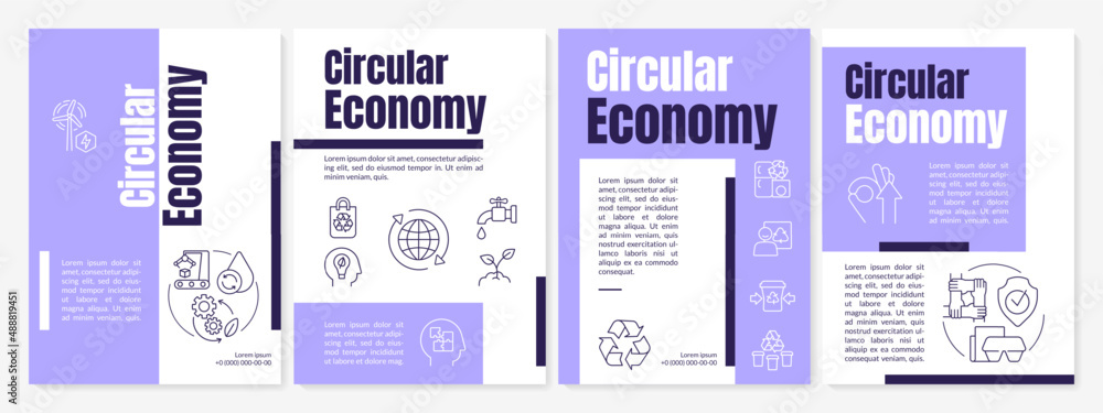 Sustainable circular economy purple brochure template. Waste management ...