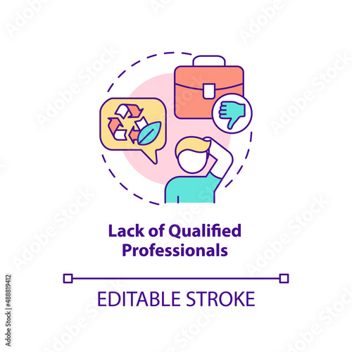 Lack of qualified professionals concept icon. Circular economy challenge abstract idea thin line illustration. Isolated outline drawing. Editable stroke. Arial, Myriad Pro-Bold fonts used