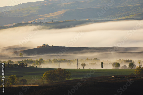 Typical Tuscan morning autumn landscape  Val D Orcia  Tuscany  Italy