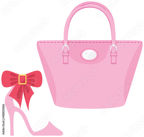 Fashion shoes and bag isolated on white. Stylish elements of womens wardrobe in casual style high heel shoes and handbag, footwear and pouch, female accessories fashionable trendy collection