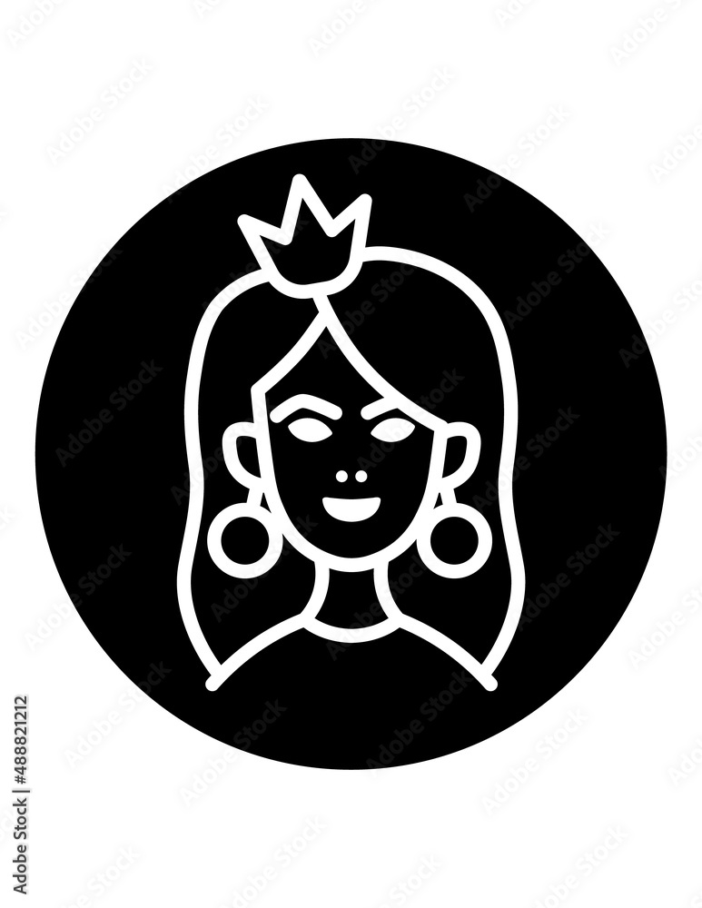 Obraz premium Princess Face Flat Icon Isolated On White Background