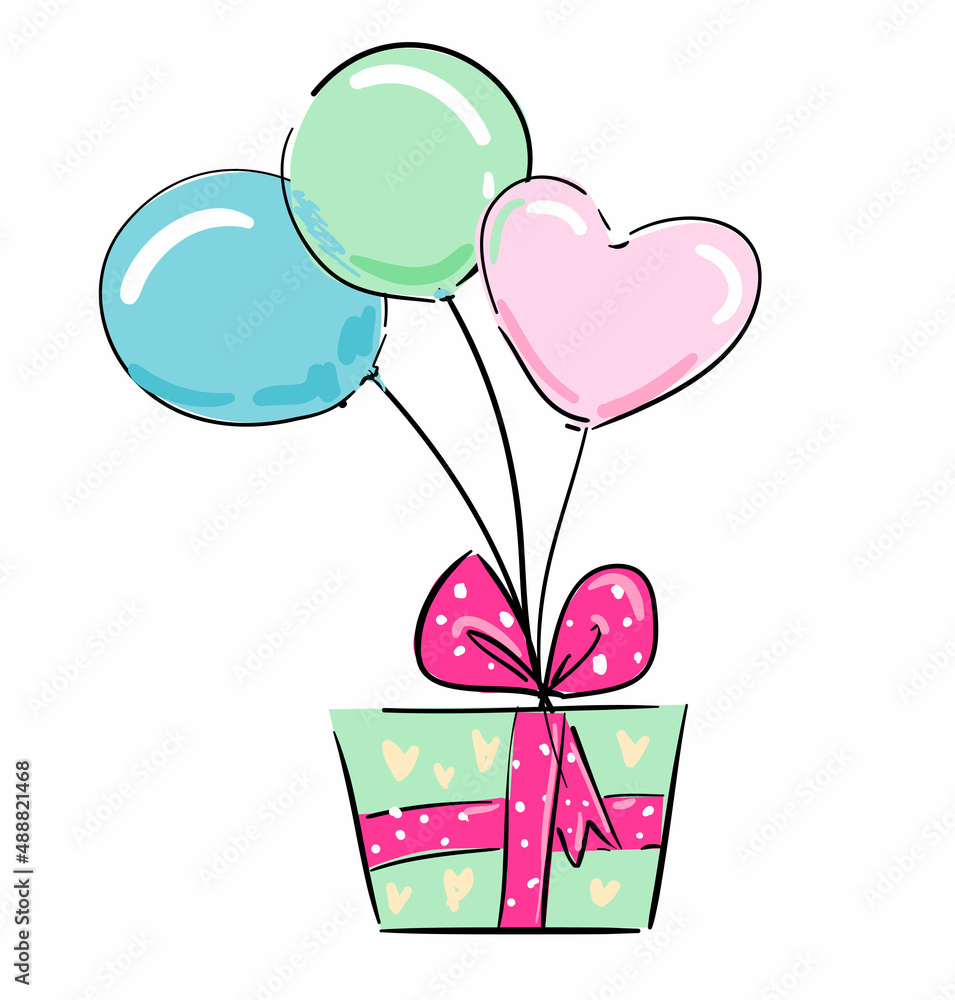 Sketch gift and balloons isolated on white background holiday element vector illustration Sketch gift and balloons isolated on white background holiday element vector illustration