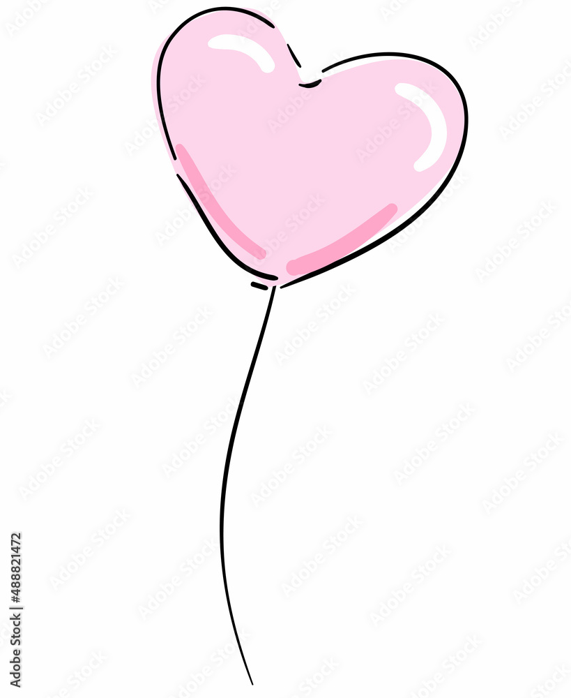 Hand drawn Pink balloon heart on a white background vector illustration