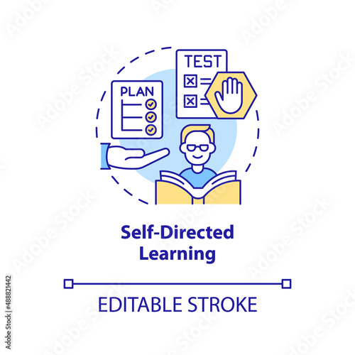 Self directed learning concept icon. Adult education theories and forms abstract idea thin line illustration. Isolated outline drawing. Editable stroke. Arial, Myriad Pro-Bold fonts used