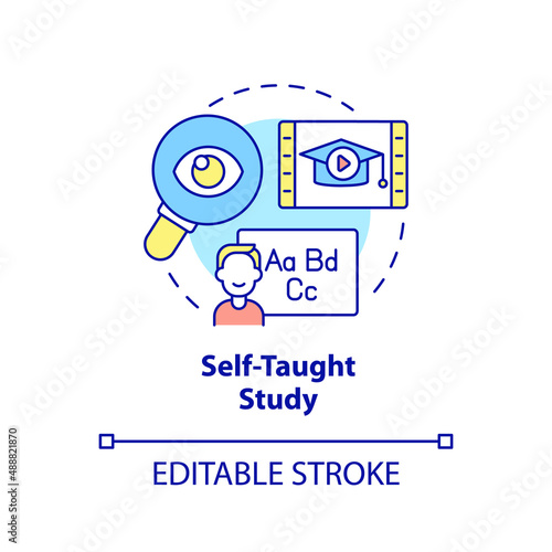 Self taught study concept icon. Self initiative education. Lifelong learning examples abstract idea thin line illustration. Isolated outline drawing. Editable stroke. Arial, Myriad Pro-Bold fonts used