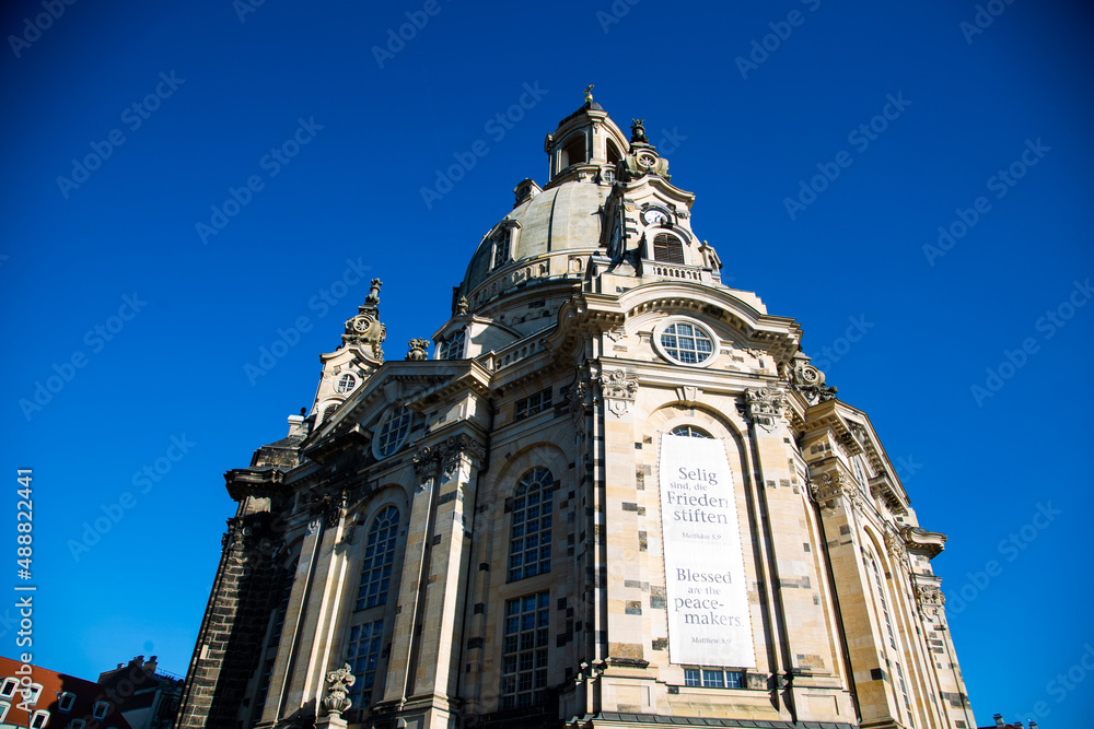 Fototapeta premium Frauenkirche of Dresden, blue sky, east