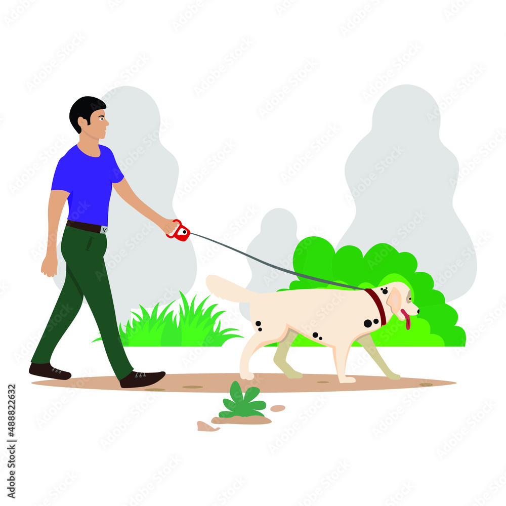a man walking with dog illustration