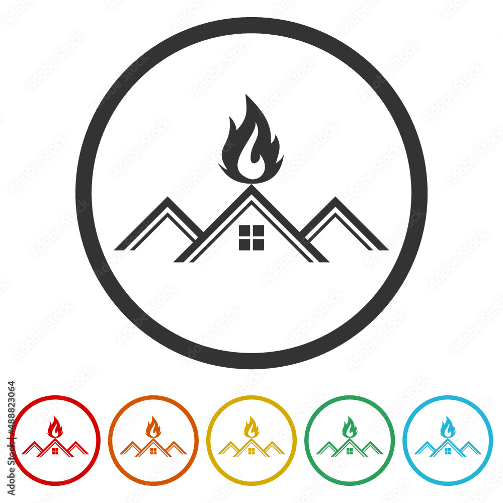 Fire in the house ring icon, color set Fire in the house ring icon, color set