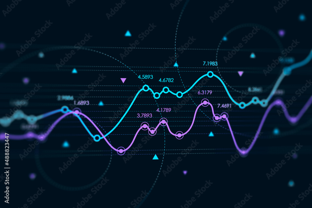 Forex chart and graph hologram illustration. Business and invest concept. 3d rendering