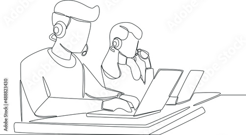 Customer service is typing customer complaints while they are working, costumer service, agent support icon on the web, mobile app, business card etc. Vector illustration.