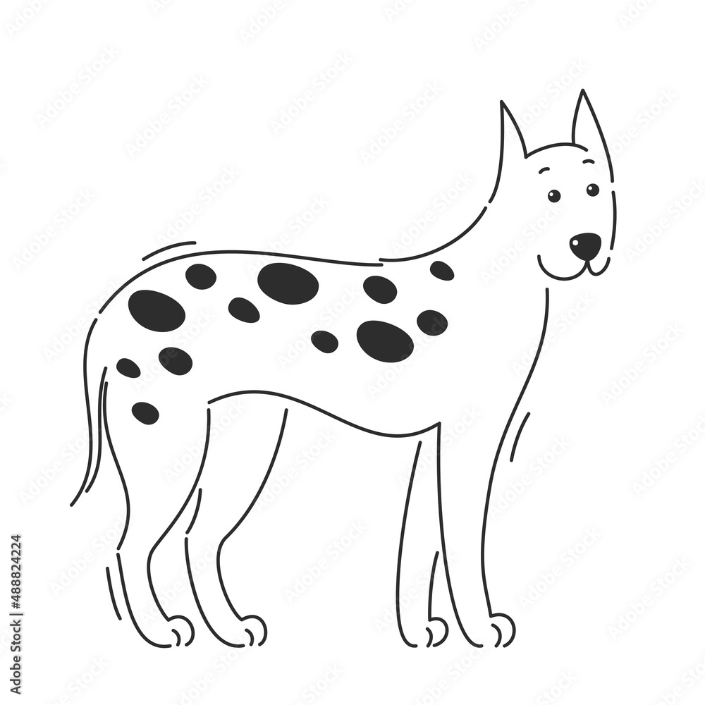 Spotted dog Great Dane breed. Cartoon vector illustration