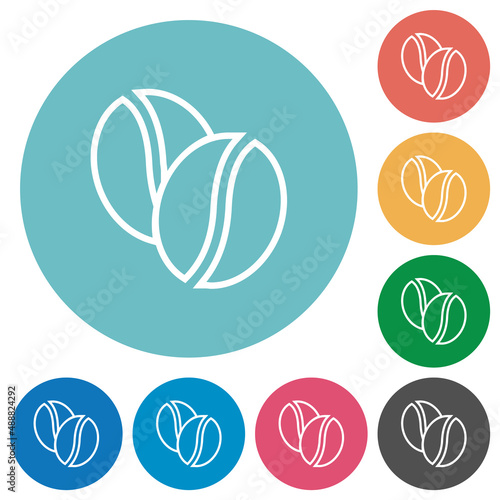 Coffe beans outline flat round icons
