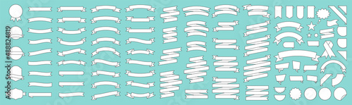 Set of 100 Ribbons. Ribbon elements. Starburst label. Vintage. Modern simple ribbons collection. Vector illustration.